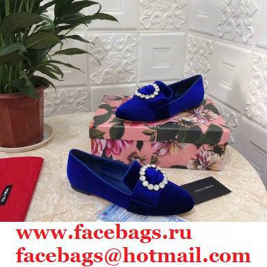 Dolce  &  Gabbana Velvet Crystals Loafers Slippers Blue 2021
